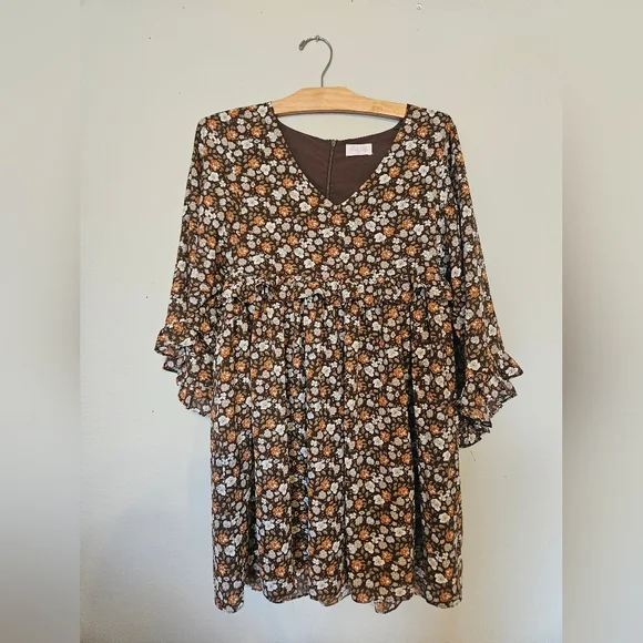 Pink Lily Brown Flowy Dress - Picture 2 of 10